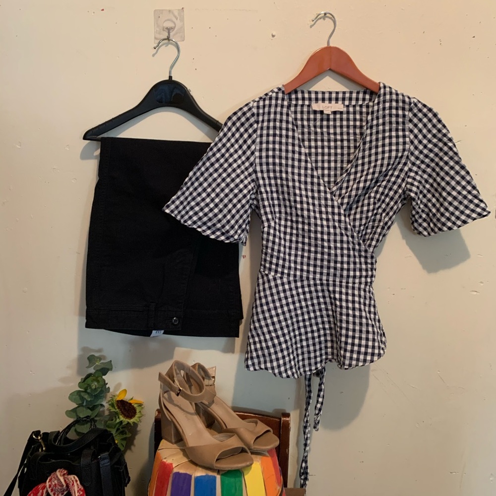 Gingham Tie back wrap shirt